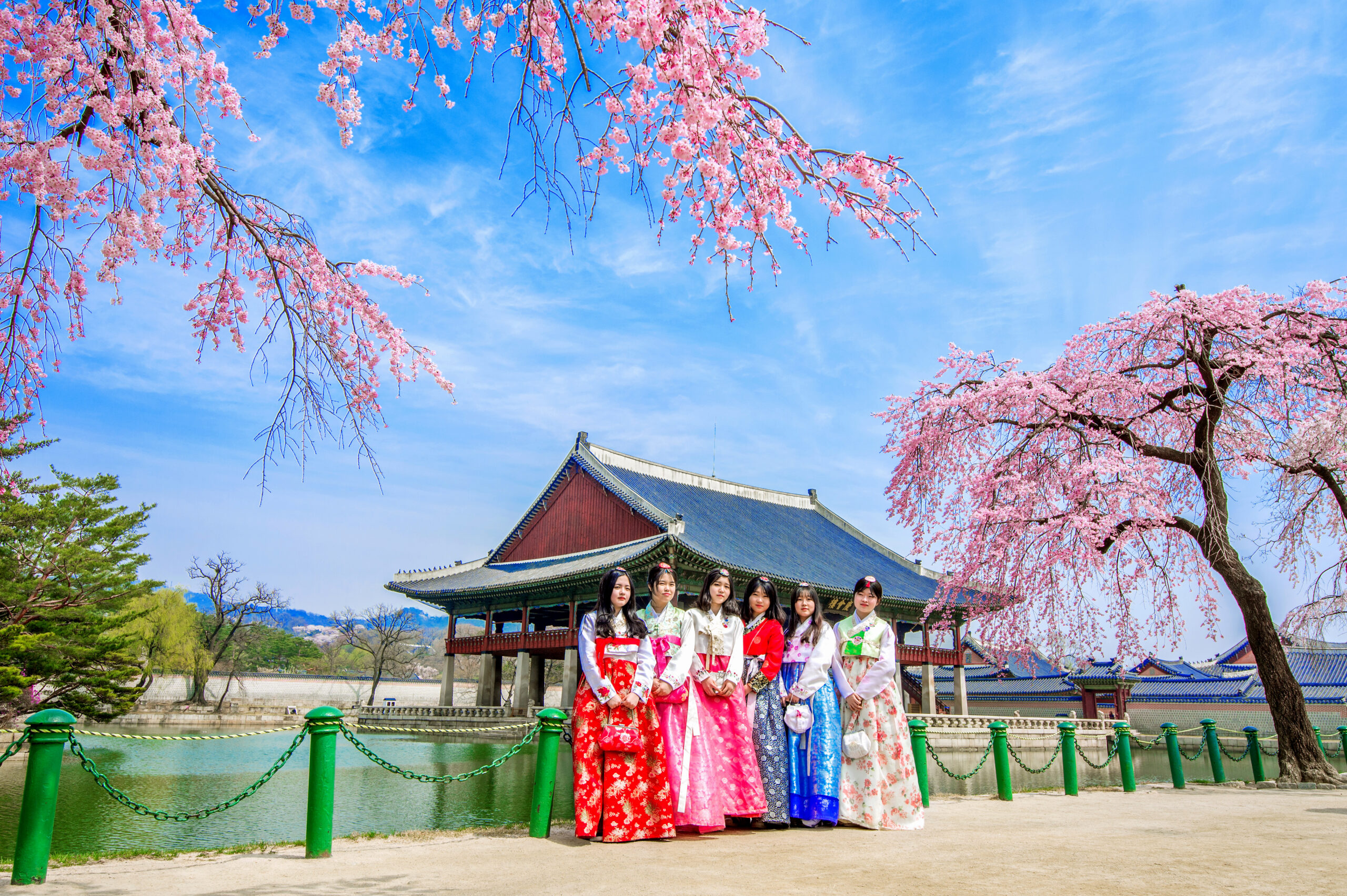 SEOUL, SOUTH KOREA - APRIL 6: Gyeongbokgung Palace with cherry b